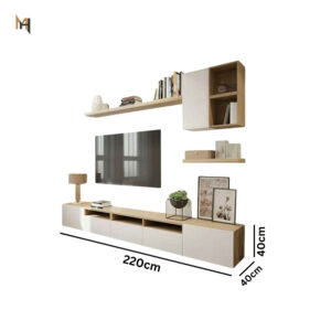 وحده تلفزيون مع ارفف ديكور لون ابيض×خشابي - الصورة 2