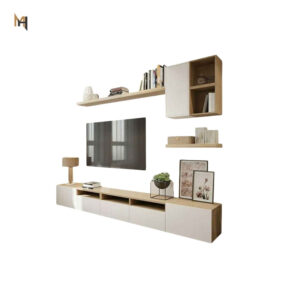 وحده تلفزيون مع ارفف ديكور لون ابيض×خشابي - الصورة 1