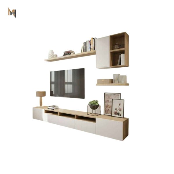 وحده تلفزيون مع ارفف ديكور لون ابيض×خشابي